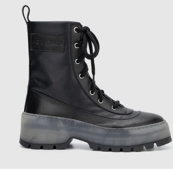 Aquatalia Aisa Recycled Nylon Leather Glossy Chunky Platform Eco Boots NWOT 9.5 - Picture 2 of 16